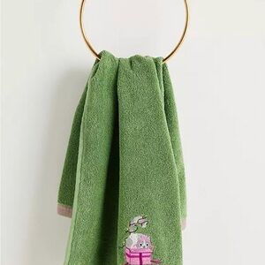 NWT Anthropologie Holiday Critters Cat Embroidery Holiday Hand Towel NEW